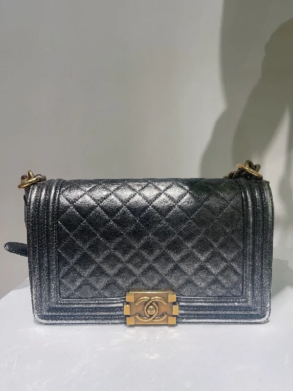 Chanel Designer Handbag with Unique DesignChanel Leboy Metallic Calfskin Quilted Flap Bag Black Medium