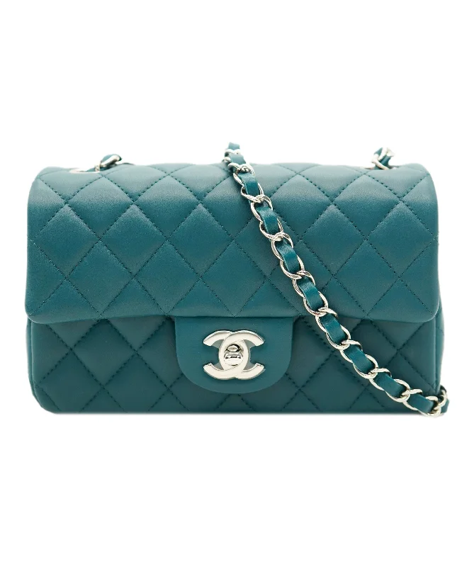 Chanel bags for women who appreciate fine craftsmanshipChanel Mini Teal Rectangle With Silver Hardware ALC1868