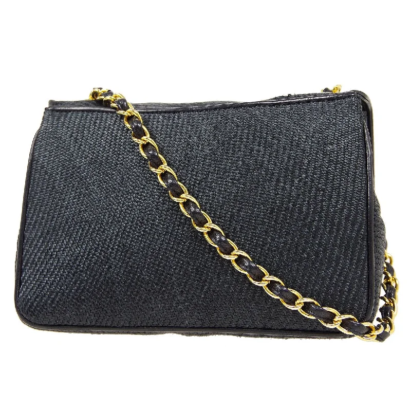 Chanel Small Crossbody Bag for TravelCHANEL 1986-1988 CC Stitch Full Flap Mini Black Straw ao34348