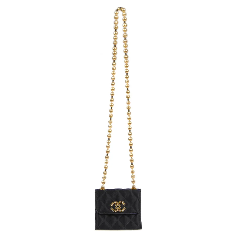 Chanel bags in luxury boutiques worldwideCHANEL * Jumbo Rhinestone Pearl Mini Shoulder Bag Black Satin