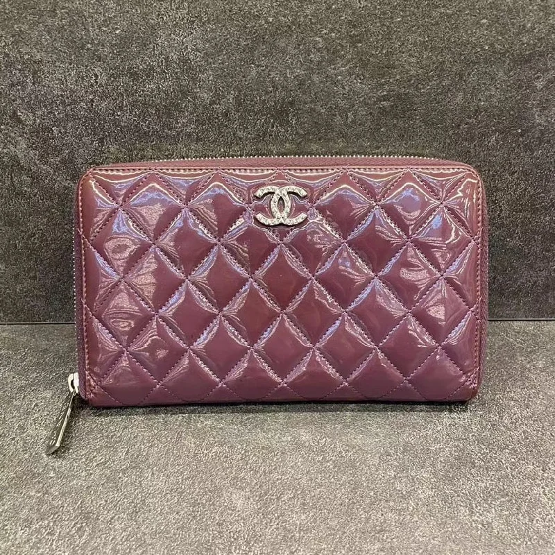 Chanel bags as wedding day accessoriesChanel Matelasse Burgundy Patent Leather Quilted Zip Around Wallet Large