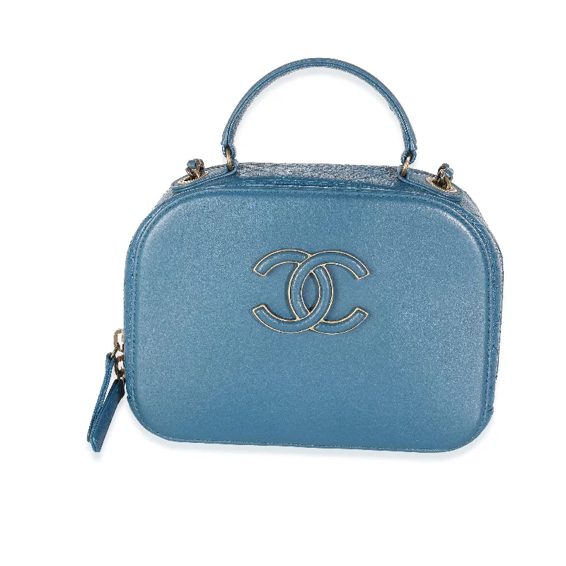 Chanel bags for women with a taste for high fashionBlue Calfskin Quilted Goatskin Coco Curve Vanity Case