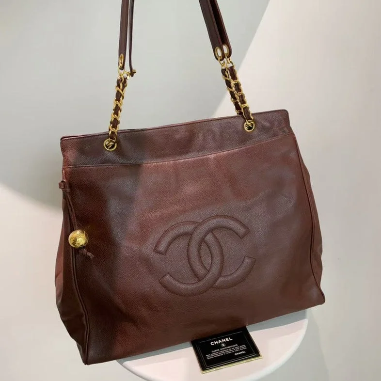 Chanel bags with iconic gold chainsChanel Vintage Brown Leather Tote Bag 1994-1996 Medium