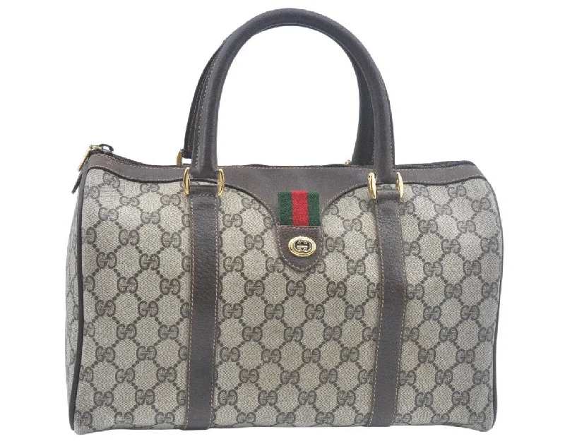 Gucci Marmont bags for women with a snakeskin - effect panelAuthentic GUCCI Web Sherry Line Hand Boston Bag GG PVC Leather Brown 7759I