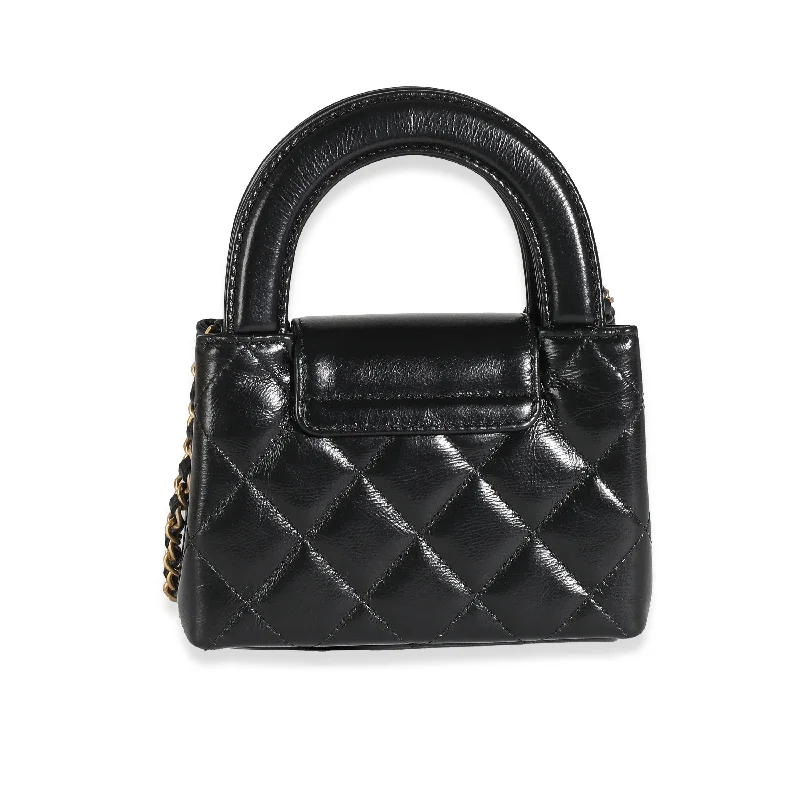 Chanel bags available in bold colors and patternsCHANEL 24P Black Quilted Shiny Aged Calfskin Mini Nano Kelly Shopper