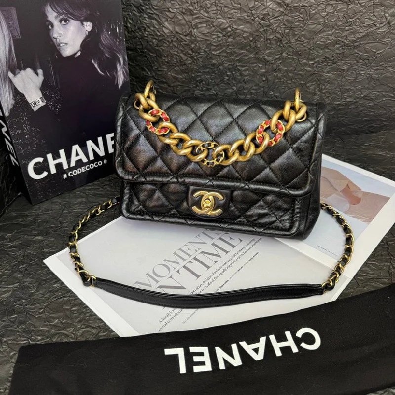 Chanel bags with exclusive seasonal releasesChanel 19A Black Gold Tofu Chain Crossbody Bag Medium