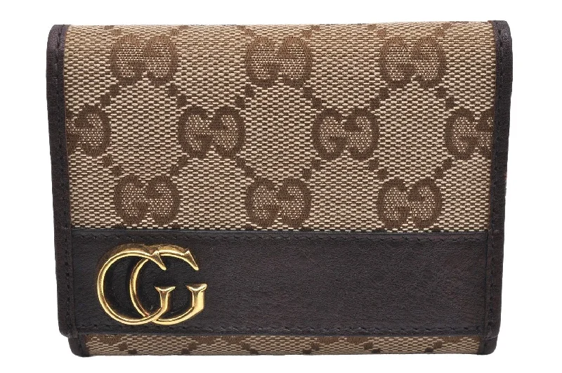 Gucci handbags for women with a metal - framed claspAuthentic GUCCI Business Card Holder Purse GG Canvas Leather 245762 Brown 7680I