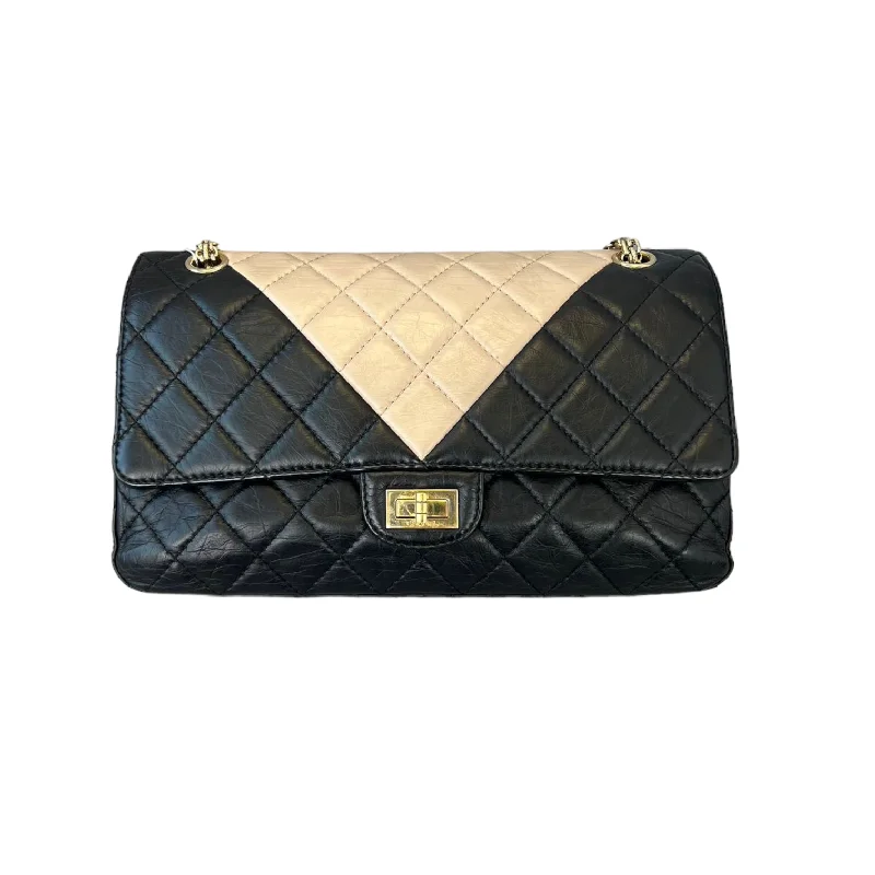 Chanel Classic Flap Bag for Evening Party2.55 Reissue 226 Calfskin Black Beige GHW