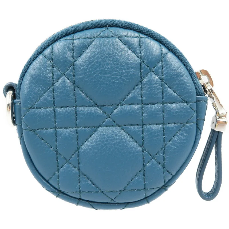 Christian Dior handbags with a snap - button closure and a decorative buckleCHRISTIAN DIOR Cannage Leather Blue Coin Case