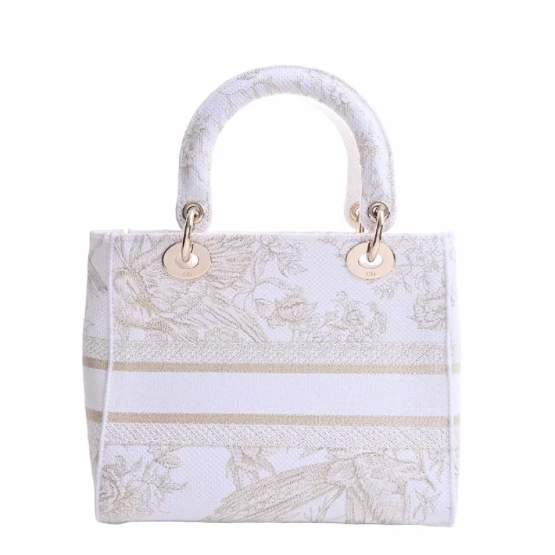 Contemporary Christian Dior handbags with a unique shapeCHRISTIAN DIOR Canvas Lady Delight Embroidered Medium Handbag White Ladies