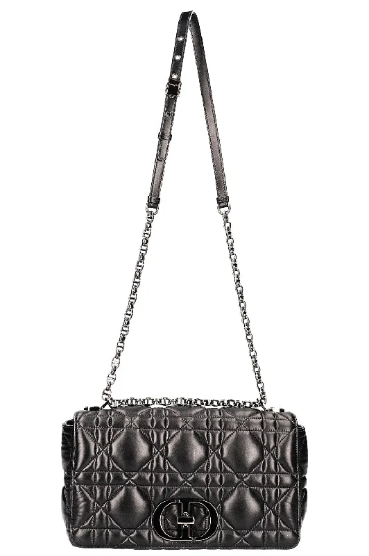 High - fashion Christian Dior bags with a geometric patternCHRISTIAN DIOR Large Quilted Caro Bag Black