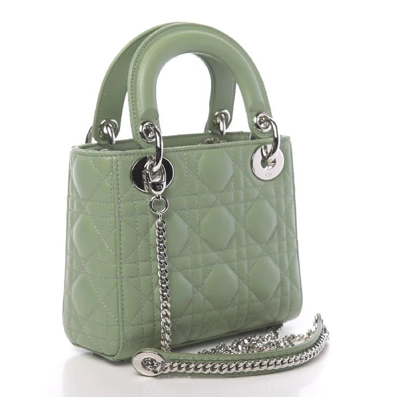 Christian Dior bags with a side - pocket for holding a water bottleCHRISTIAN DIOR Lambskin Mini Lady Dior Green