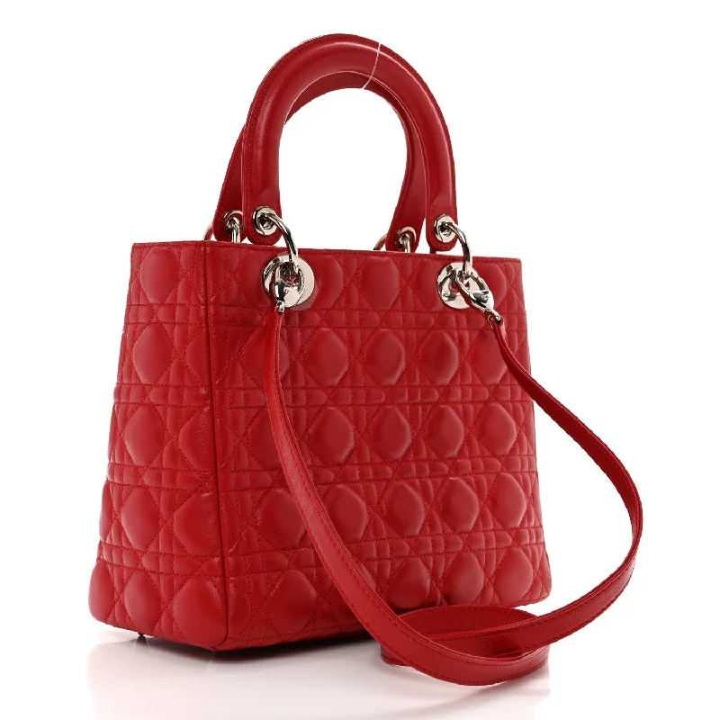 Christian Dior Saddle bags with a studded trim for a bold lookCHRISTIAN DIOR Lambskin Mini Lady Dior Red