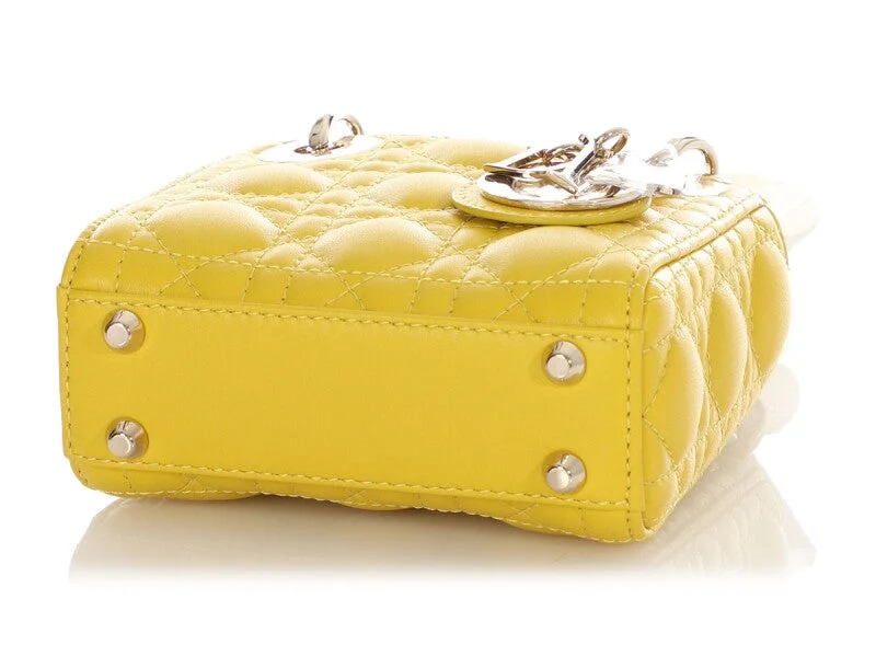 Christian Dior handbags with a removable shoulder strap for versatilityCHRISTIAN DIOR Lambskin Mini Lady Dior Yellow