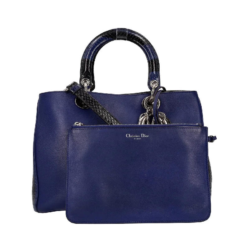 Luxury Christian Dior crossbody bags with a chain - link strapCHRISTIAN DIOR Leather/Python Diorissimo Tote Blue