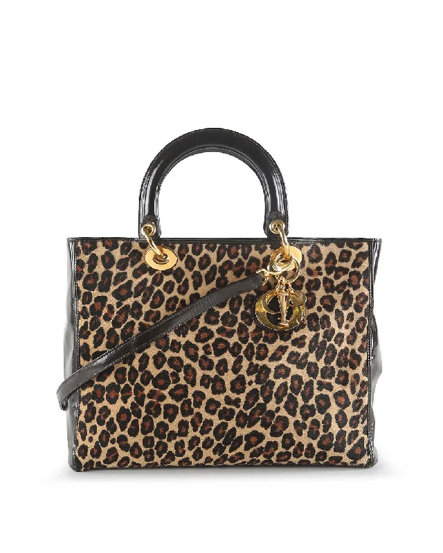 Christian Dior crossbody bags with a front - flap pocket for easy accessCHRISTIAN DIOR Leopard Print Pony Hair Lady Dior Bag